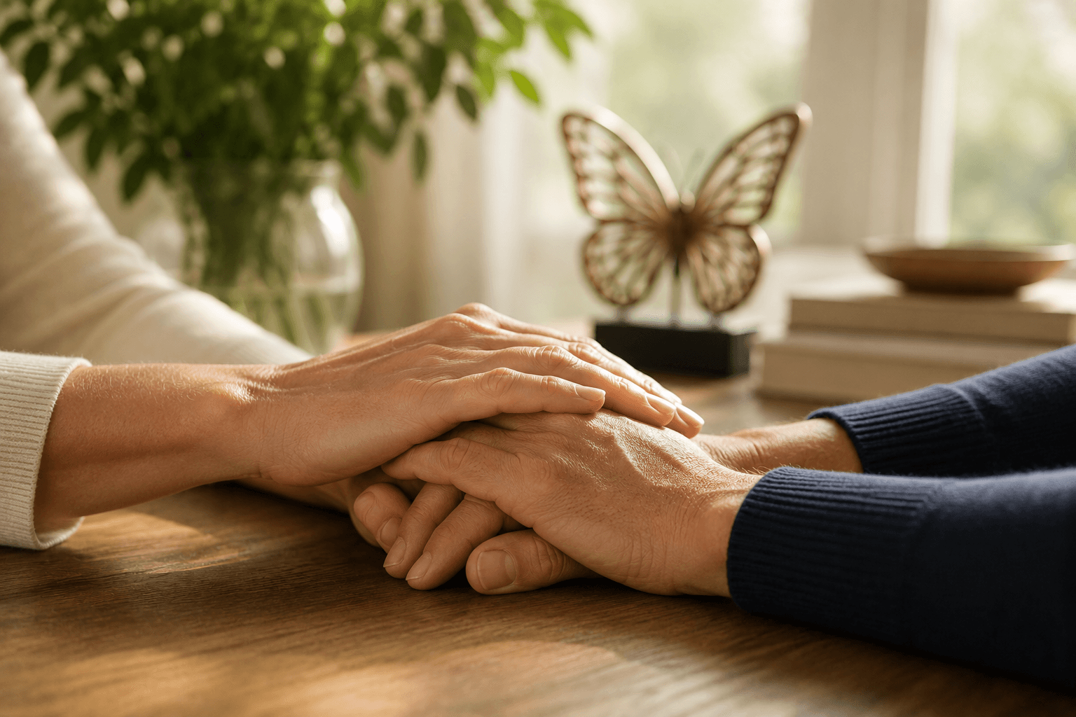 Two hands resting together in trust